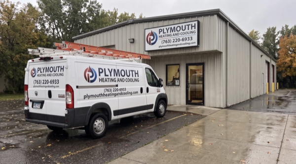 Plymouth Heating And Cooling building exterior in wet weather